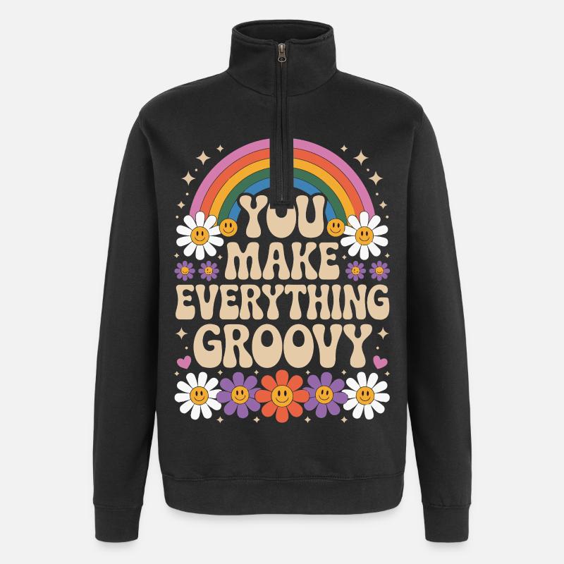 You Make Everything Groovy - Retro Rainbow - Quarter-Zip-Sweatshirt - Schwarz