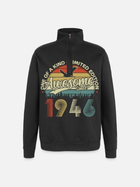 1946 Vintage Vintage Retro Birthday Gift - Quarter-Zip Sweatshirt - black