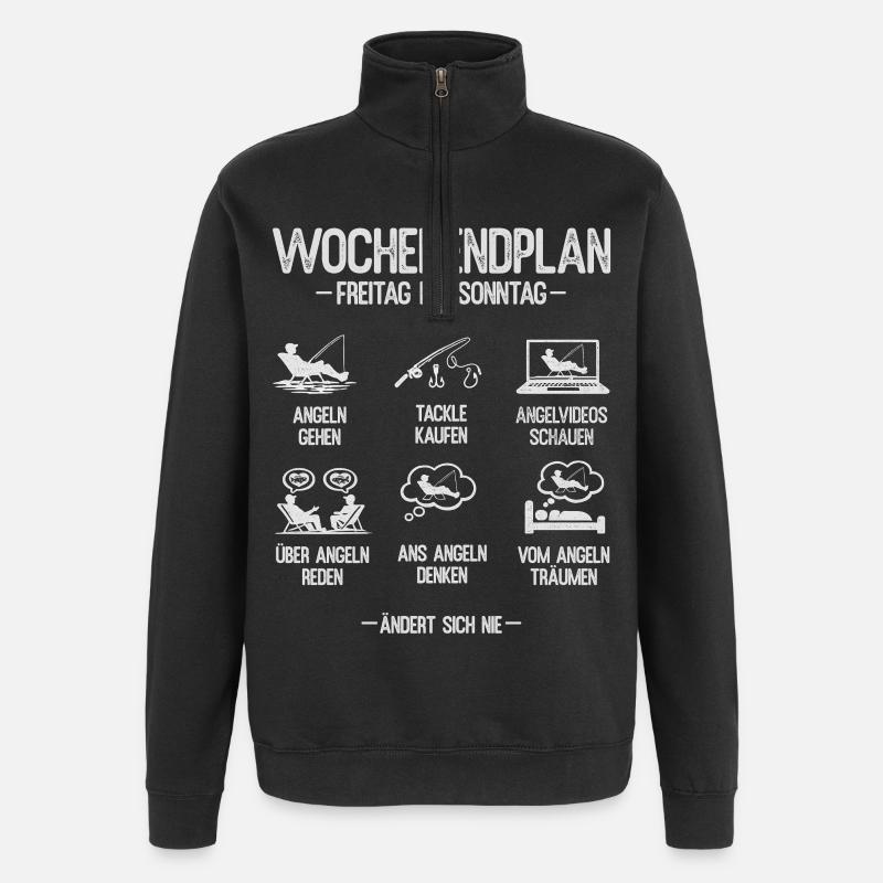 Angeln Geschenk Mann Angler Wochenendplan - Quarter-Zip-Sweatshirt - Schwarz