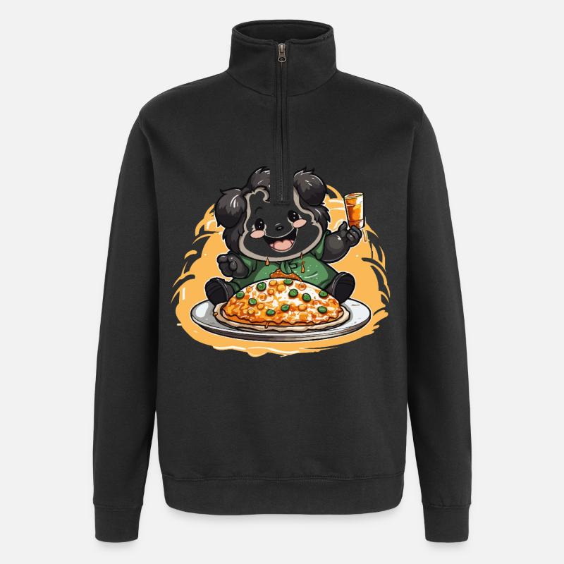Pizza Panda Feier - Quarter-Zip-Sweatshirt - Schwarz