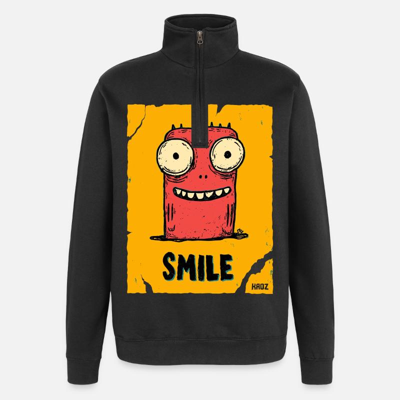 Lustiger Monster mit Smile - Quarter-Zip-Sweatshirt - Schwarz