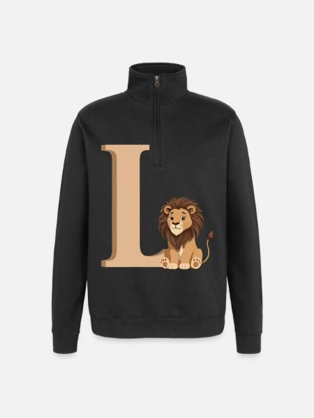L-Löwe Buchstabe L mit Löwe - Quarter-Zip-Sweatshirt - Schwarz