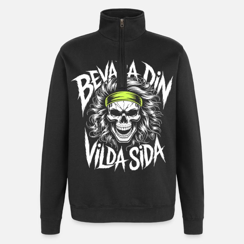 Neon-Schädel-Bandana-Design - Quarter-Zip-Sweatshirt - Schwarz