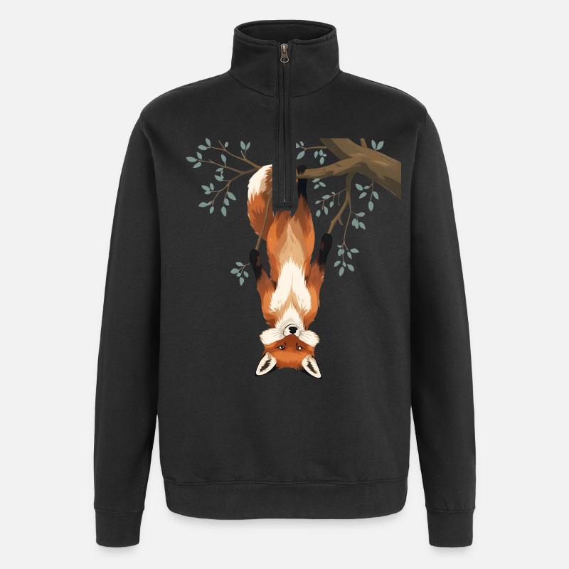 Fox hangs from branch - Quarter-Zip Sweatshirt - black