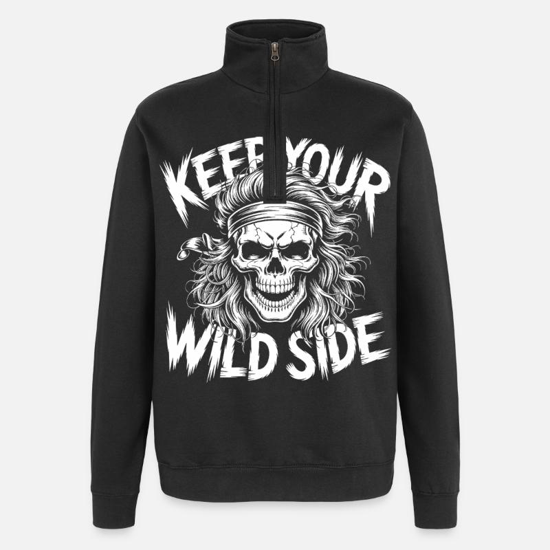 Wild Side Skull Design - Quarter-Zip Sweatshirt - black