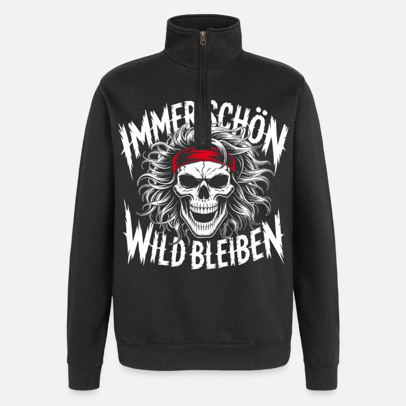 Crâne Always Stay Wild Design - Sweat à zip 1/4 - noir