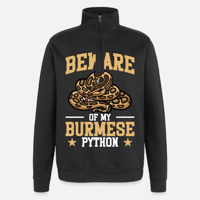 Burmesischer Python-Plüschschlangenliebhaber Reptilien-Burmeser - Quarter-Zip-Sweatshirt - Schwarz