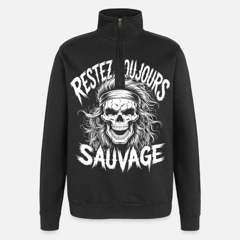 Bleib wild Immer Schädel - Quarter-Zip-Sweatshirt - Schwarz