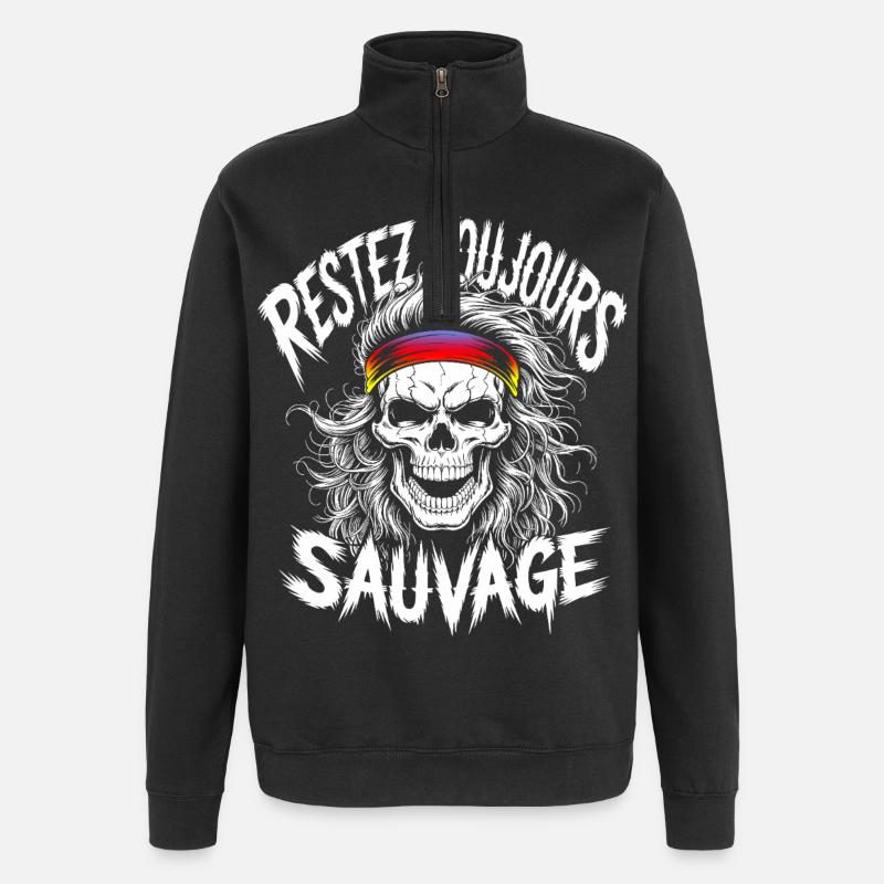 Stay Wild Always Skull - Quarter-Zip Sweatshirt - black