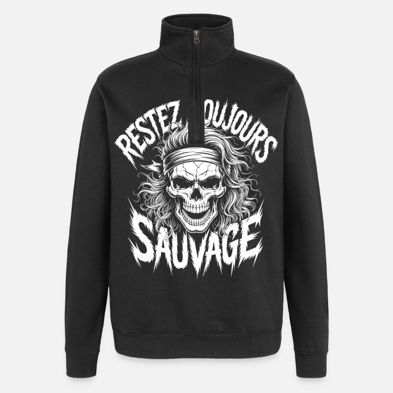 Crâne Sauvage Révolté - Sweat à zip 1/4 - noir