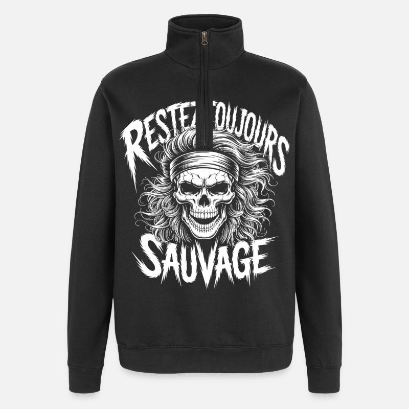 Restez Sauvage Toujours Skull - Sweat à zip 1/4 - noir