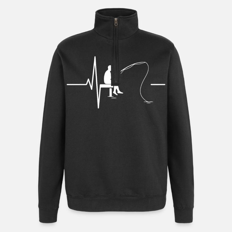 Fishing River Passion Herzschlag - Quarter-Zip-Sweatshirt - Schwarz
