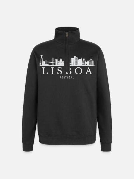 Lisbon Portugal, Lisbon's skyline - Quarter-Zip Sweatshirt - black