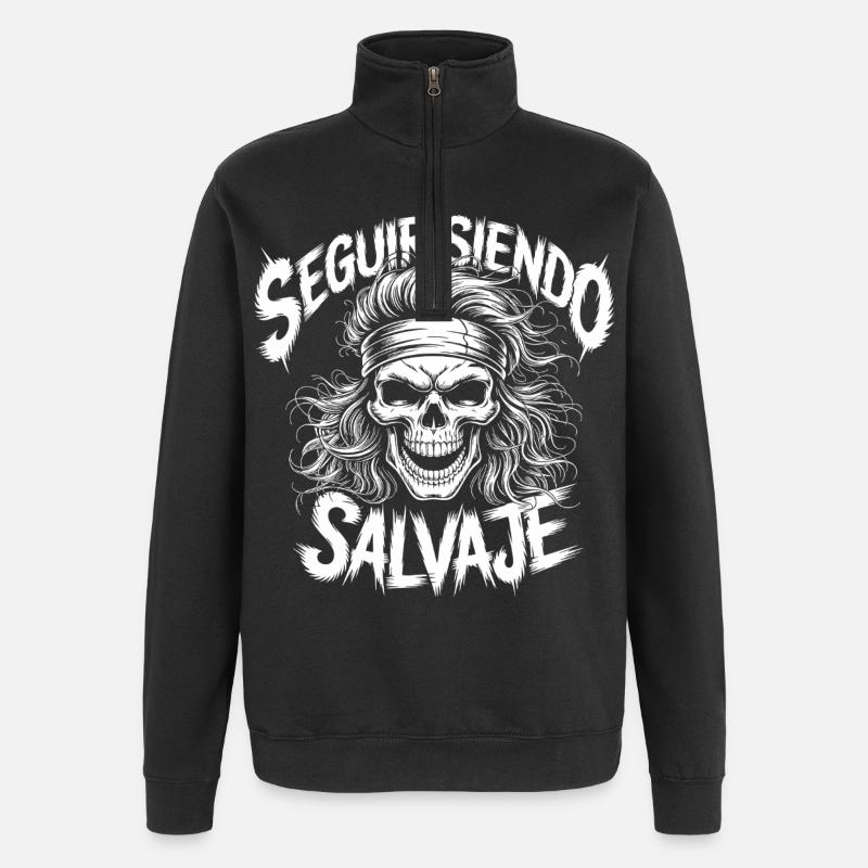 Wild Side Skull - Quarter-Zip Sweatshirt - black