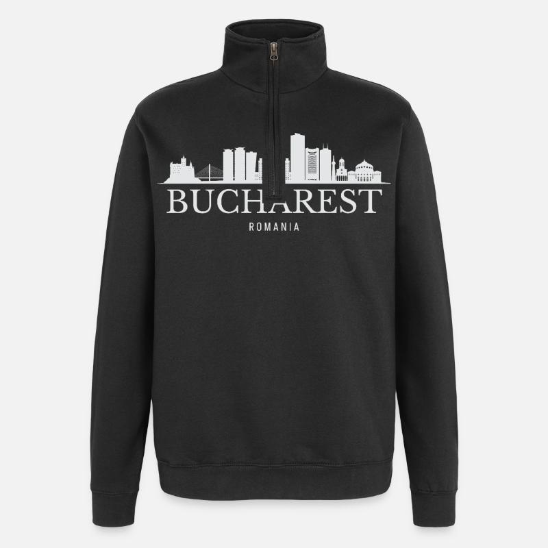 Bucharest Skyline, Bucharest Romania - Quarter-Zip Sweatshirt - black