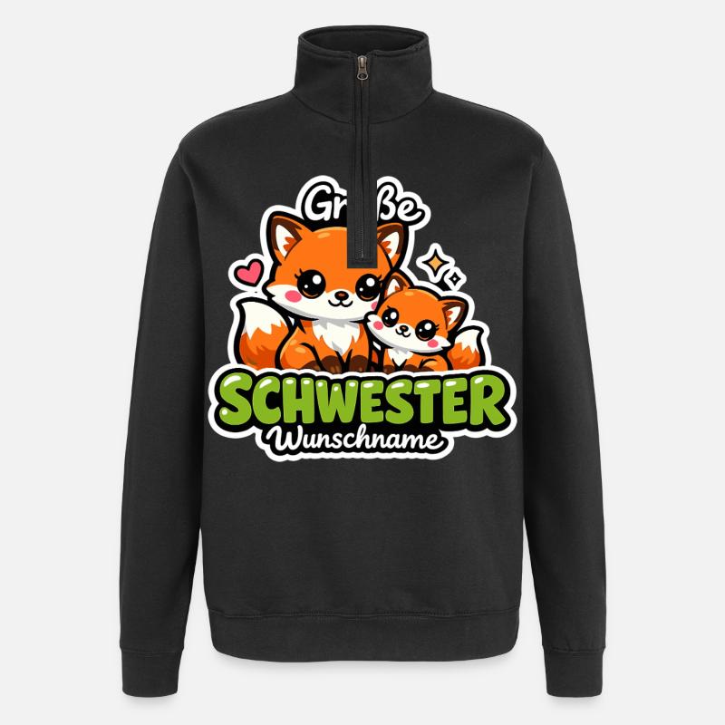 Große Schwester Geschenk Füchse 2026 - Quarter-Zip-Sweatshirt - Schwarz