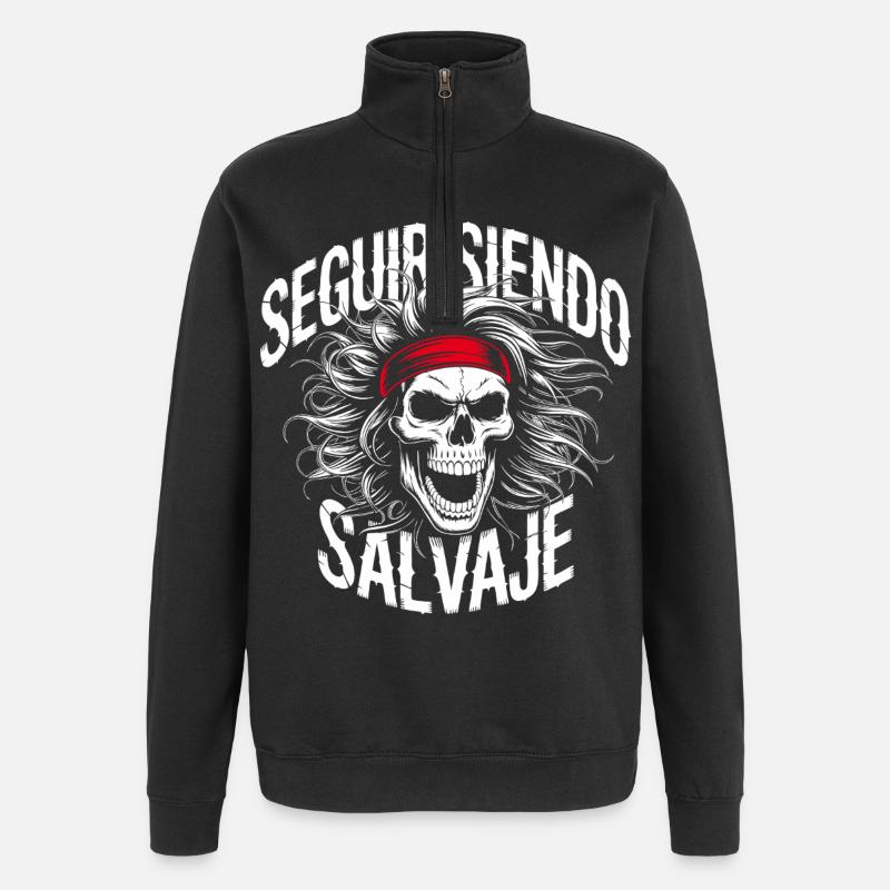 Crâne sauvage avec bandana - Sweat à zip 1/4 - noir
