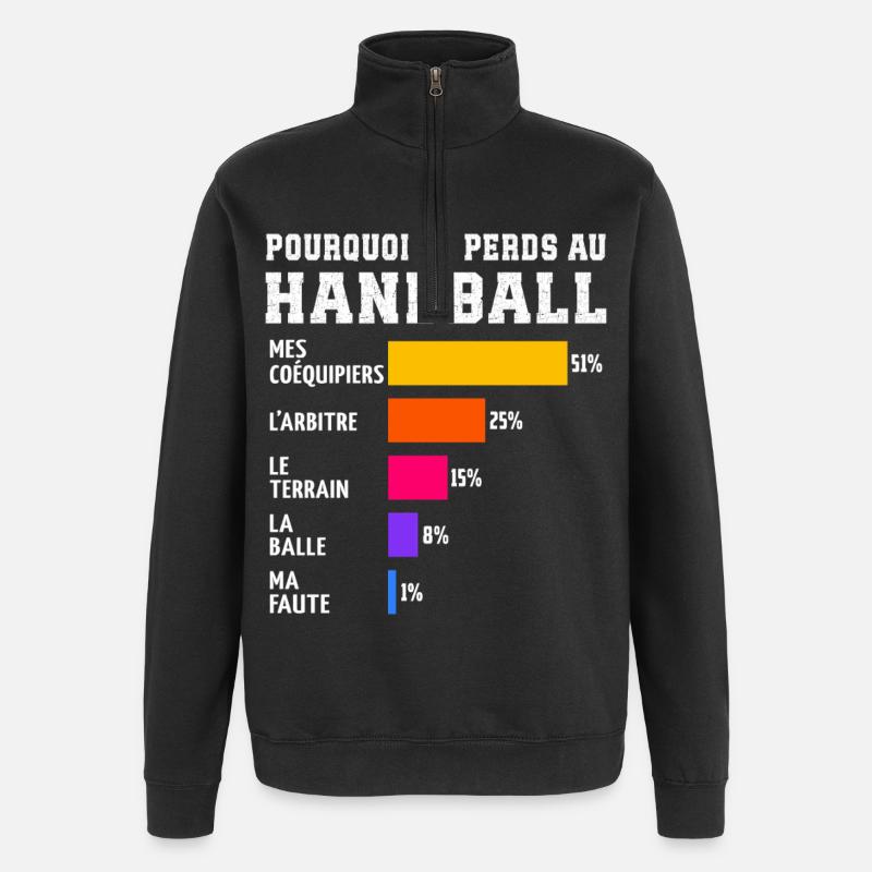Pourquoi Je Perds Au handball - Sweat à zip 1/4 - noir