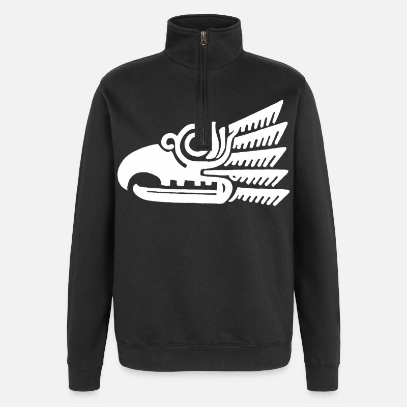 Tête d'oiseau tribal blanc - Sweat à zip 1/4 - noir