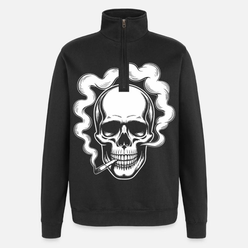 Smoking Skull Design - Quarter-Zip Sweatshirt - black