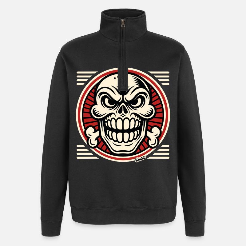 Grinsender Totenkopf mit Knochen Emblem - Quarter-Zip-Sweatshirt - Schwarz