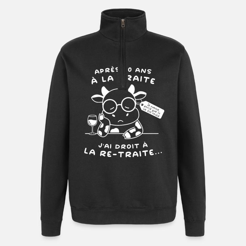 Retraite Humour : Vache Drôle (texte blanc) - Sweat à zip 1/4 - noir
