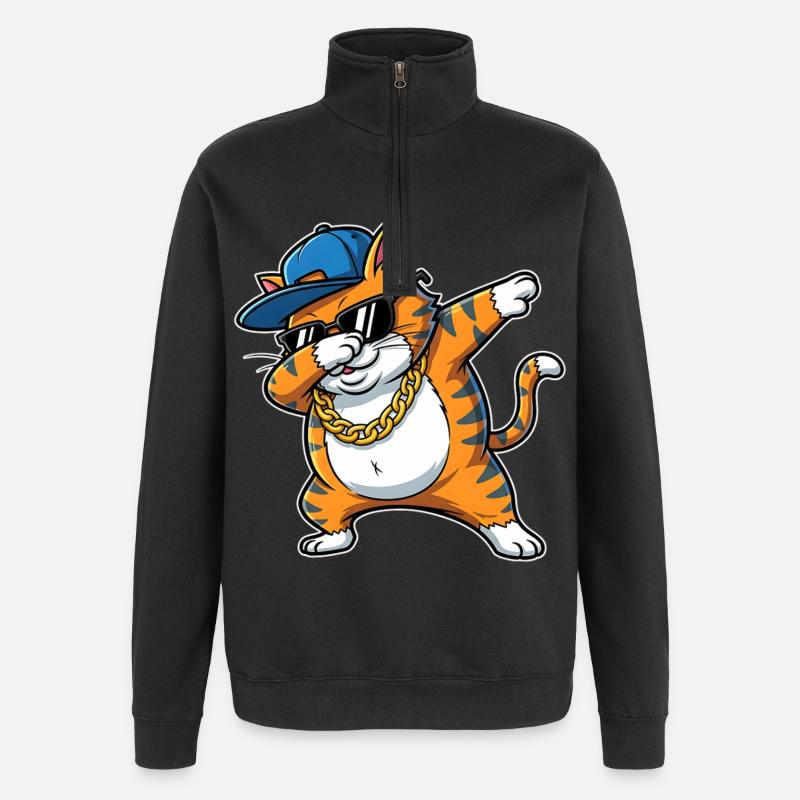 Dessin animé hip-hop cool du chat - Sweat à zip 1/4 - noir