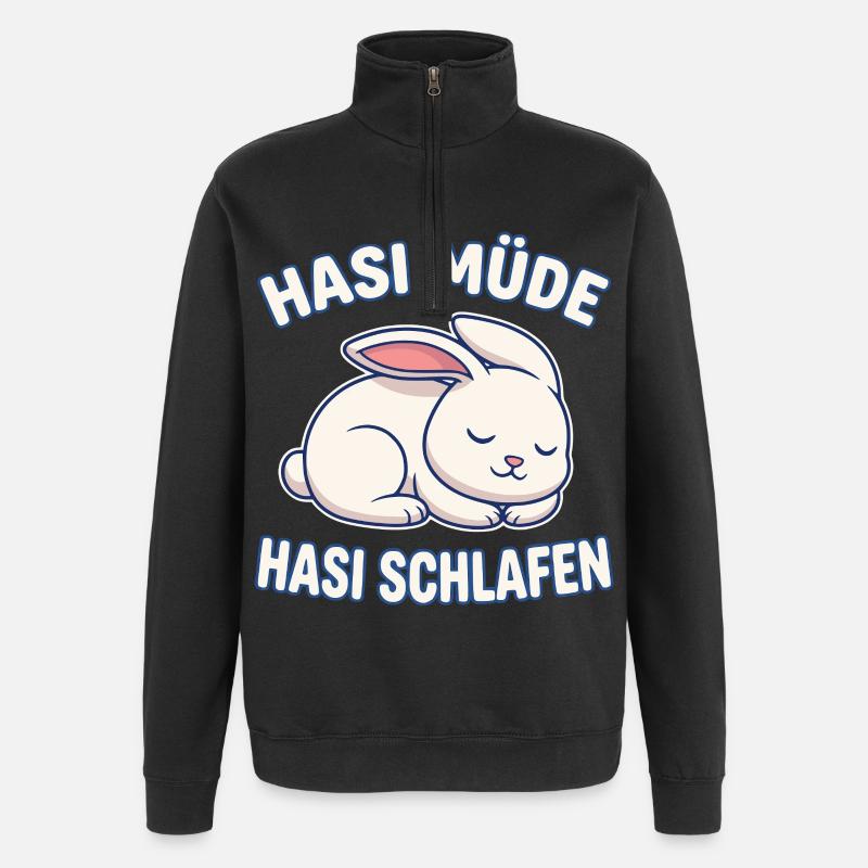 Lapin fatigué Lapin endormi - Sweat à zip 1/4 - noir
