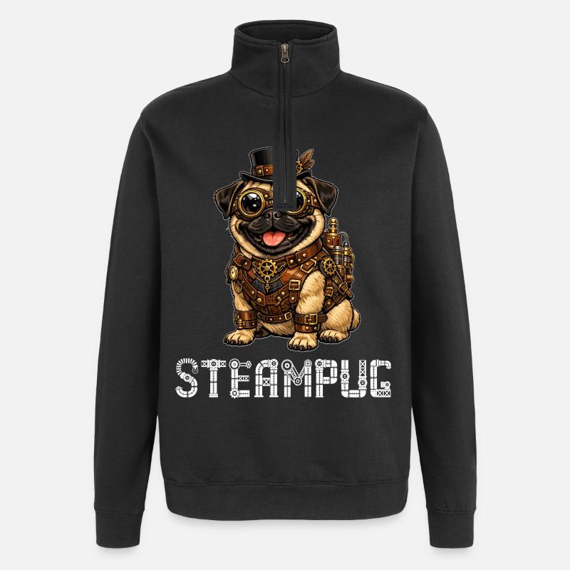 Steampug Steampunk Pug Mops - Quarter-Zip Sweatshirt - black