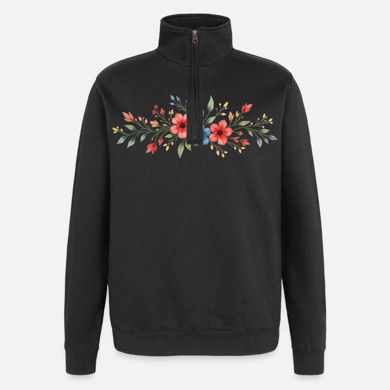 Aquarell Blumengemälde Kunstdruck - Quarter-Zip-Sweatshirt - Schwarz