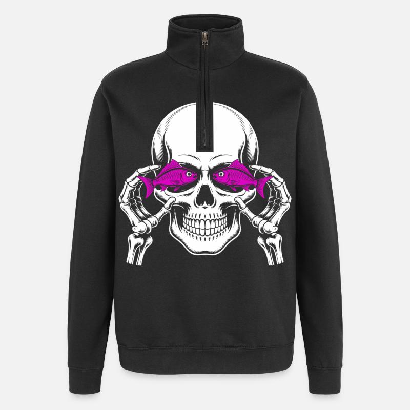 Skull and crossbones with fish - Quarter-Zip Sweatshirt - black