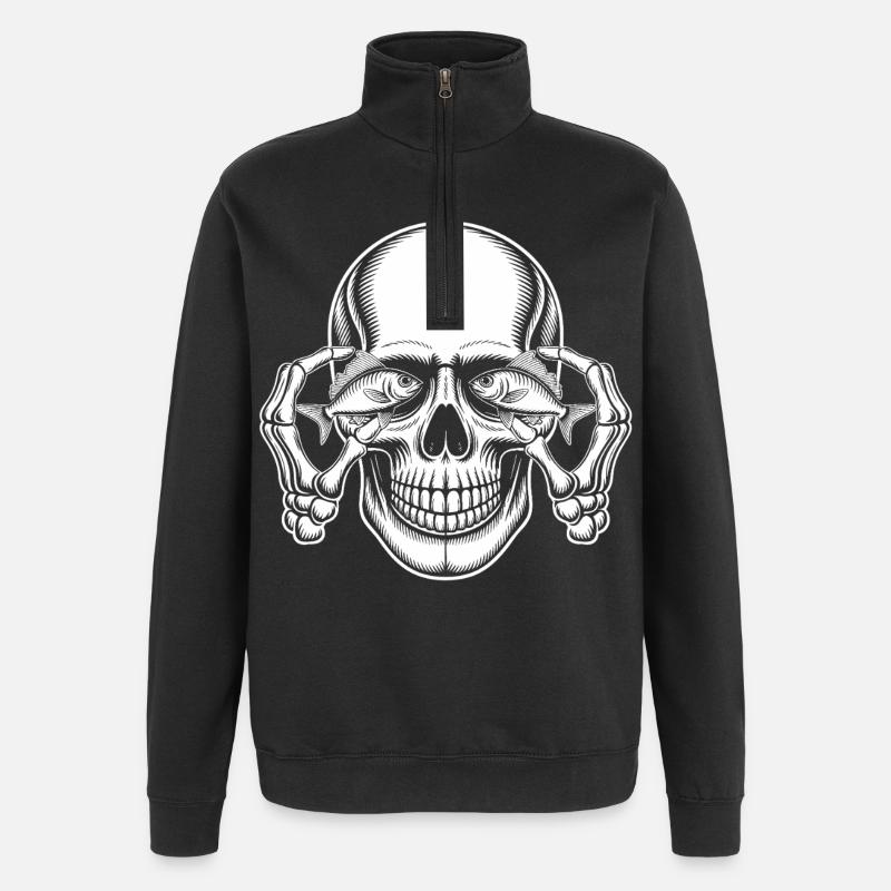 Crâne aux yeux de poisson - Sweat à zip 1/4 - noir