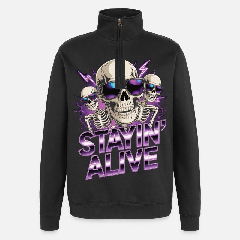 T-shirt Retro Skull – Conception néon - Sweat à zip 1/4 - noir