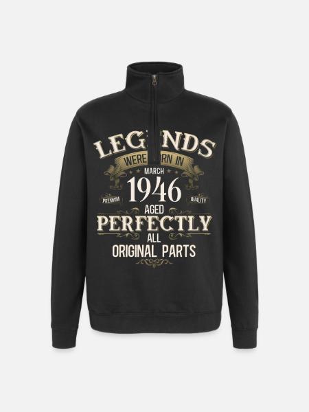 80 års fødselsdagsgave mand vintage marts 1946 - Sweatshirt med 1/4 lynlås - sort