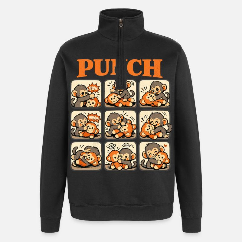 Singe Cooler Punch Bébé Singe mignon - Sweat à zip 1/4 - noir