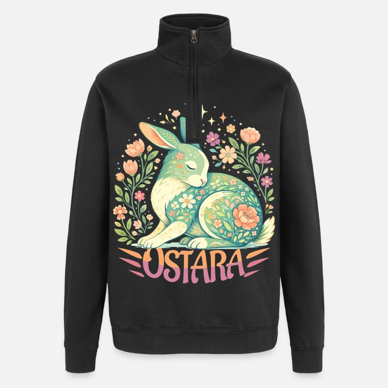 Bénédictions d’Ostara Joyeuses Pâques Lapin Ostara - Sweat à zip 1/4 - noir