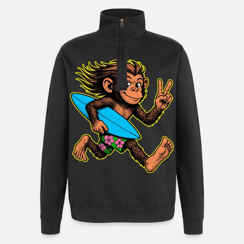 Surfing Monkey Surf Vibes - Quarter-Zip Sweatshirt - black