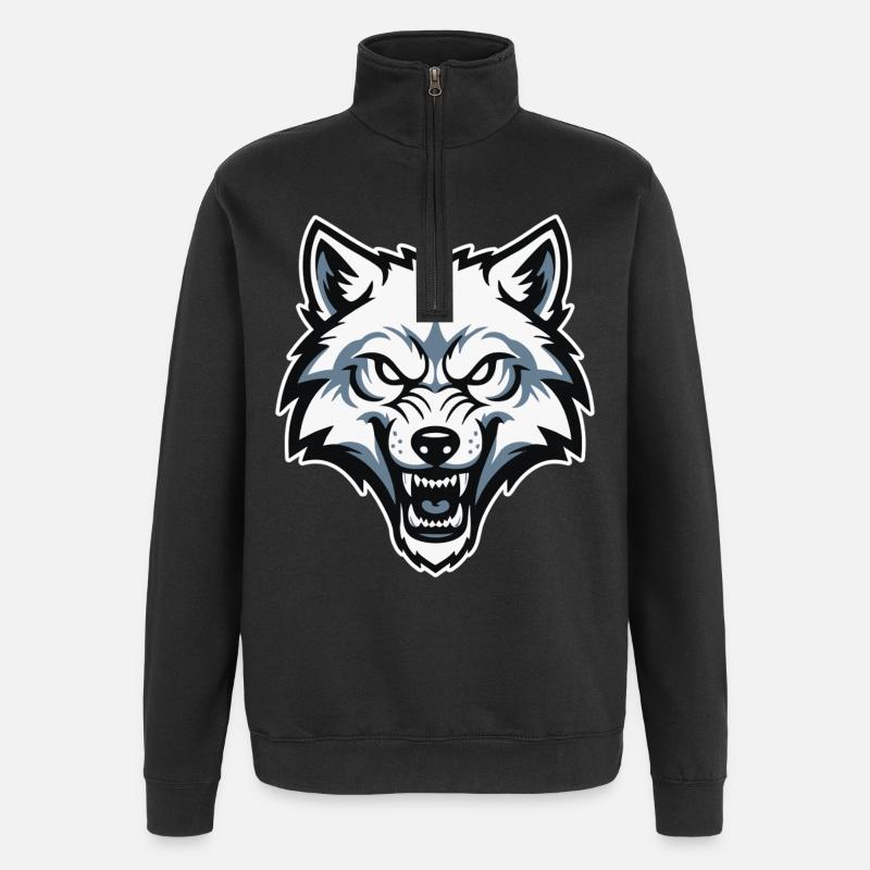 Wild Arctic White Wolf Maskottchen-Maskottchen-Logo - Quarter-Zip-Sweatshirt - Schwarz