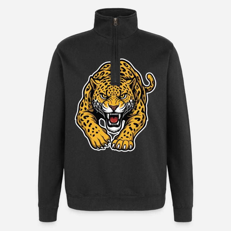 Leopard-Jaguar Wild Attack Maskottchen-Raubtier - Quarter-Zip-Sweatshirt - Schwarz
