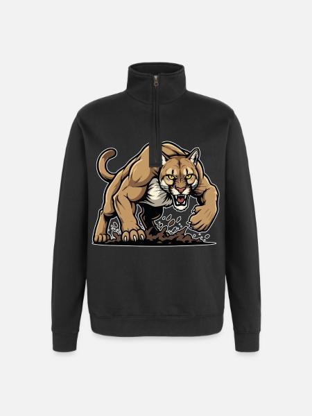 Cougar Mountain Lion Wild Mascot - Quarter-Zip Sweatshirt - black