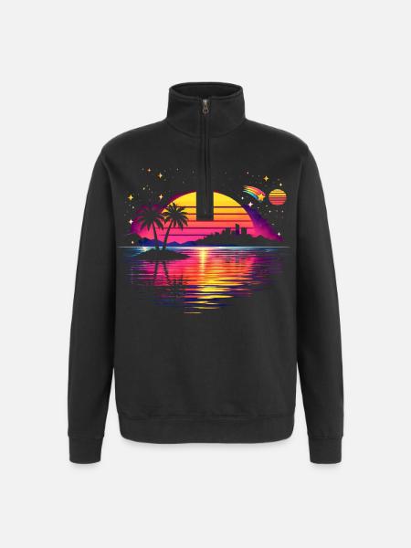 Retro sunset 80s illustration - Quarter-Zip Sweatshirt - black