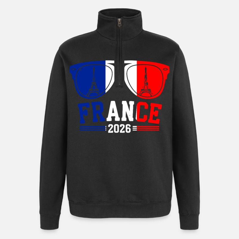 Frankreich 2026 Eiffelturm Brille - Quarter-Zip-Sweatshirt - Schwarz