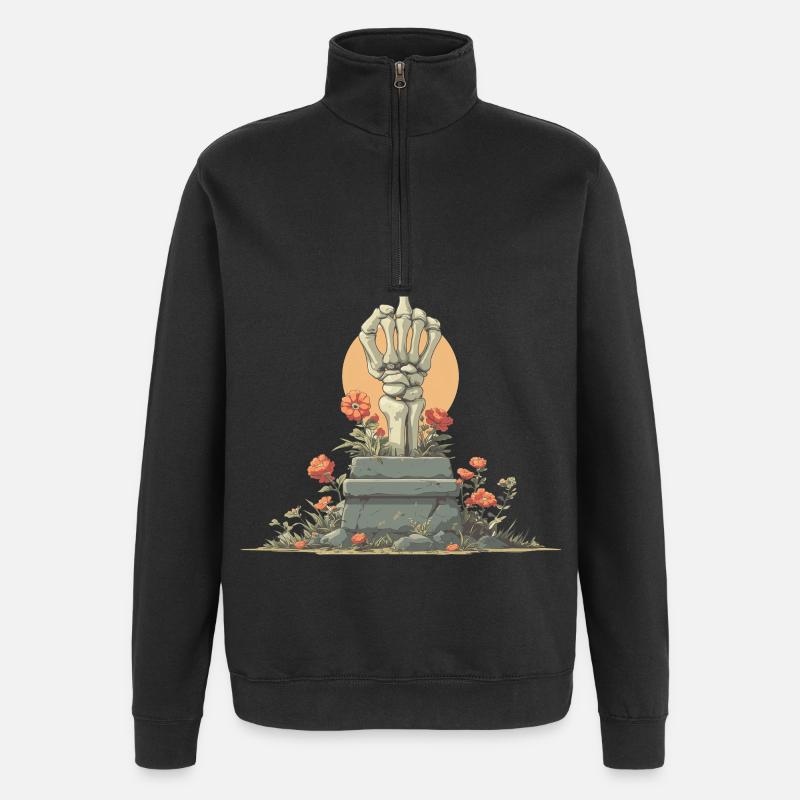 Skelett-Hand Stele mit Blumen - Quarter-Zip-Sweatshirt - Schwarz