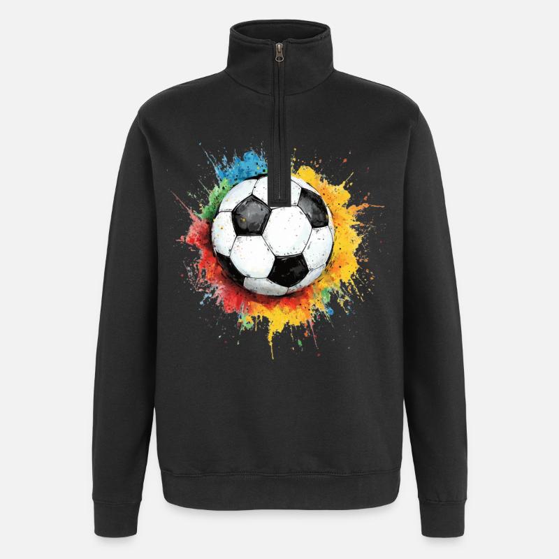 Fußball Ball Aquarell - Quarter-Zip-Sweatshirt - Schwarz