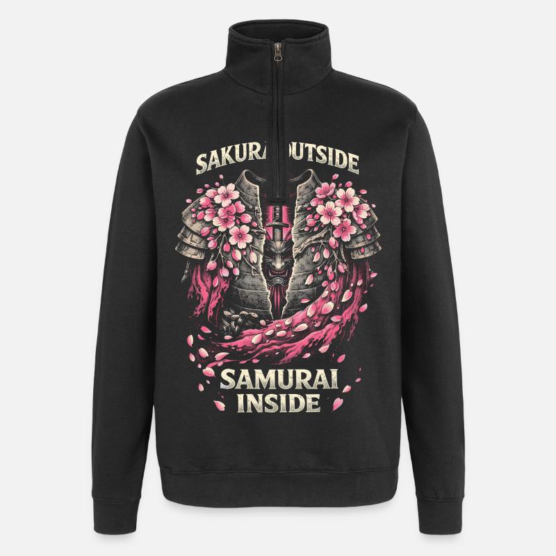 Cherry Blossom Sakura Cherry Blossom - Quarter-Zip Sweatshirt - black
