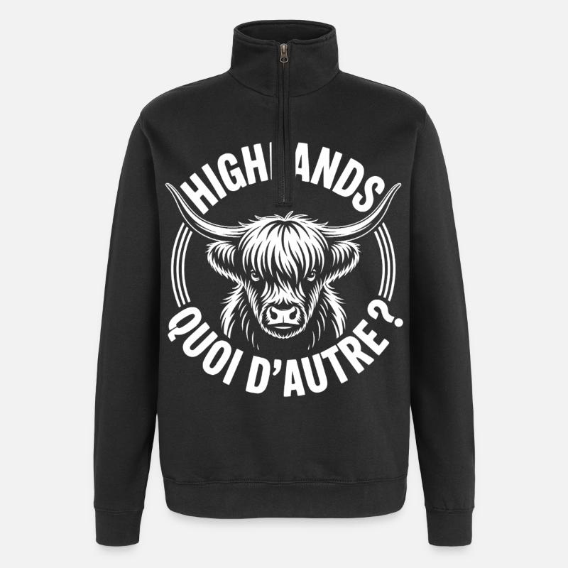 Vache Highland Écossaise – Highland Cow - Sweat à zip 1/4 - noir