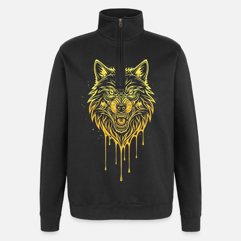 Wolf Kopf Gold Edition - Quarter-Zip-Sweatshirt - Schwarz