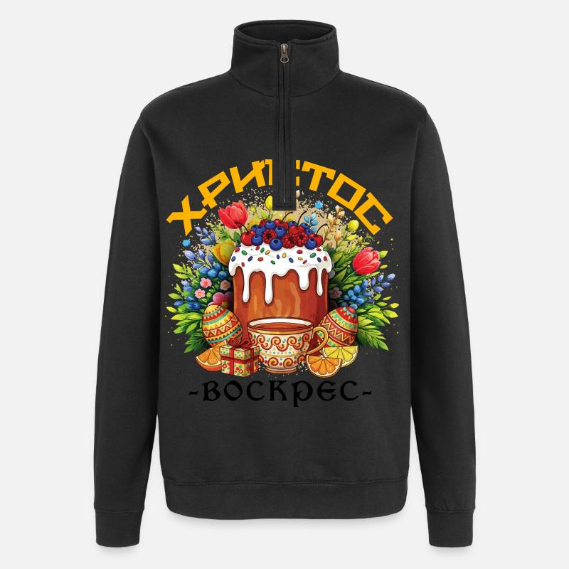 Pascha Græsk Helligdag Ortodoks Græsk Påske - Sweatshirt med 1/4 lynlås - sort
