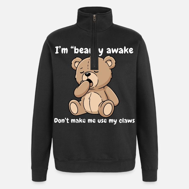 Ours fatigué à peine réveillé - Sweat à zip 1/4 - noir