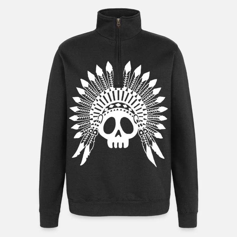 Indian Chief Skull (Weiß) - Quarter-Zip-Sweatshirt - Schwarz